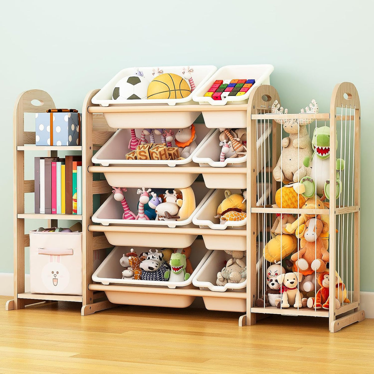 Kids Toy Storage Organizer, Toy Organizers and Storage with Stuffed Animal Storage, Toy Storage Shelf with 3 Shelves, 12 Storage Bins, Kids Bookshelf, Toy Holder for Playrooms, Bedrooms, White