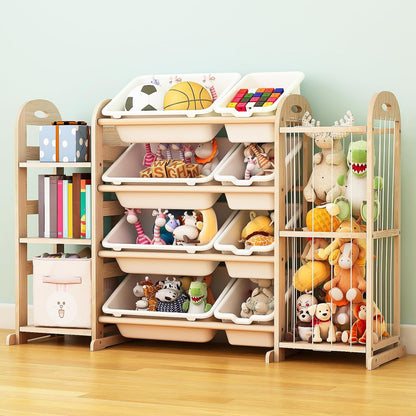 Kids Toy Storage Organizer, Toy Organizers and Storage with Stuffed Animal Storage, Toy Storage Shelf with 3 Shelves, 12 Storage Bins, Kids Bookshelf, Toy Holder for Playrooms, Bedrooms, White