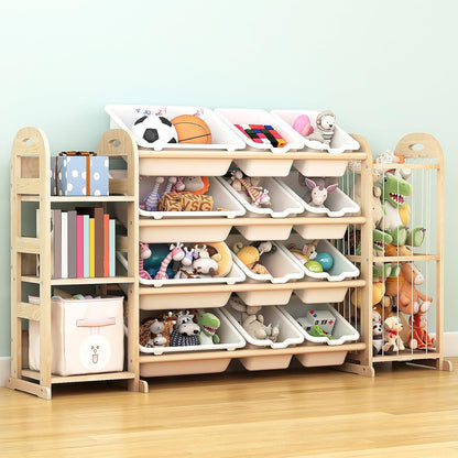 Kids Toy Storage Organizer, Toy Organizers and Storage with Stuffed Animal Storage, Toy Storage Shelf with 3 Shelves, 12 Storage Bins, Kids Bookshelf, Toy Holder for Playrooms, Bedrooms, White