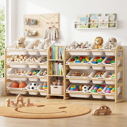 Kids Toy Storage Organizer, Toy Organizers and Storage with Stuffed Animal Storage, Toy Storage Shelf with 3 Shelves, 12 Storage Bins, Kids Bookshelf, Toy Holder for Playrooms, Bedrooms, White