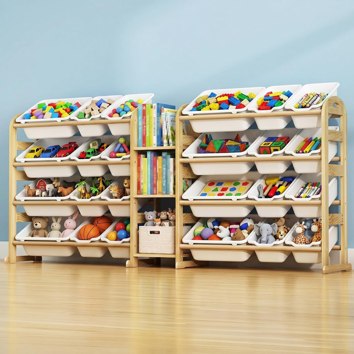 Kids Toy Storage Organizer, Toy Organizers and Storage with Stuffed Animal Storage, Toy Storage Shelf with 3 Shelves, 12 Storage Bins, Kids Bookshelf, Toy Holder for Playrooms, Bedrooms, White