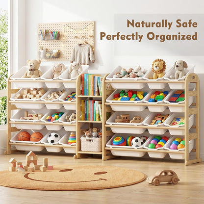 Kids Toy Storage Organizer, Toy Organizers and Storage with Stuffed Animal Storage, Toy Storage Shelf with 3 Shelves, 12 Storage Bins, Kids Bookshelf, Toy Holder for Playrooms, Bedrooms, White