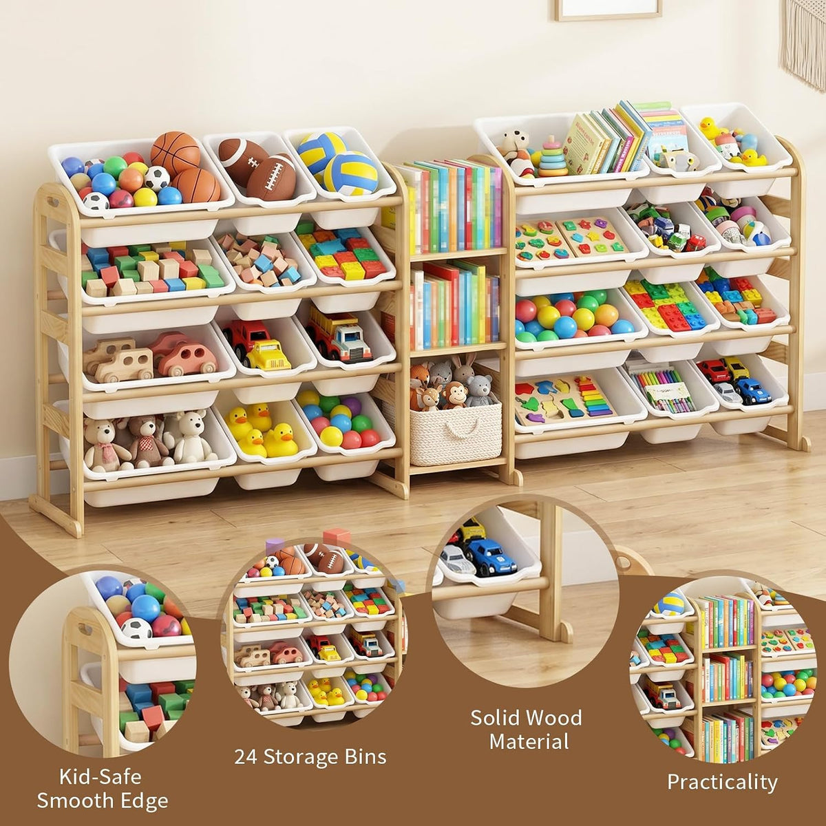 Kids Toy Storage Organizer, Toy Organizers and Storage with Stuffed Animal Storage, Toy Storage Shelf with 3 Shelves, 12 Storage Bins, Kids Bookshelf, Toy Holder for Playrooms, Bedrooms, White