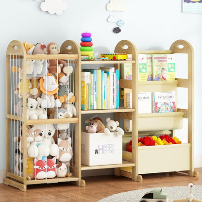 Kids Toy Storage Organizer, Toy Organizers and Storage with Stuffed Animal Storage, Toy Storage Shelf with 3 Shelves, 12 Storage Bins, Kids Bookshelf, Toy Holder for Playrooms, Bedrooms, White