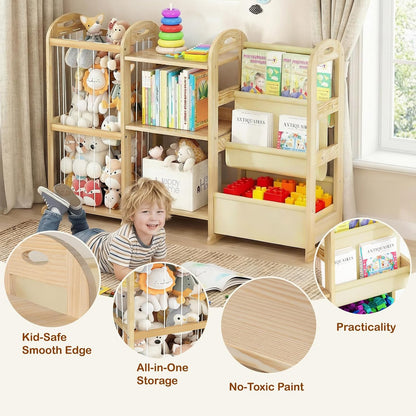 Kids Toy Storage Organizer, Toy Organizers and Storage with Stuffed Animal Storage, Toy Storage Shelf with 3 Shelves, 12 Storage Bins, Kids Bookshelf, Toy Holder for Playrooms, Bedrooms, White