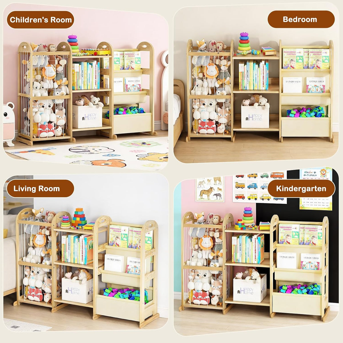 Kids Toy Storage Organizer, Toy Organizers and Storage with Stuffed Animal Storage, Toy Storage Shelf with 3 Shelves, 12 Storage Bins, Kids Bookshelf, Toy Holder for Playrooms, Bedrooms, White