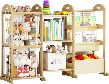 Kids Toy Storage Organizer, Toy Organizers and Storage with Stuffed Animal Storage, Toy Storage Shelf with 3 Shelves, 12 Storage Bins, Kids Bookshelf, Toy Holder for Playrooms, Bedrooms, White