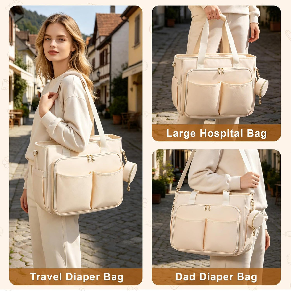 Diaper Bag Tote, Large Travel Hospital Bag for Labor Delivery