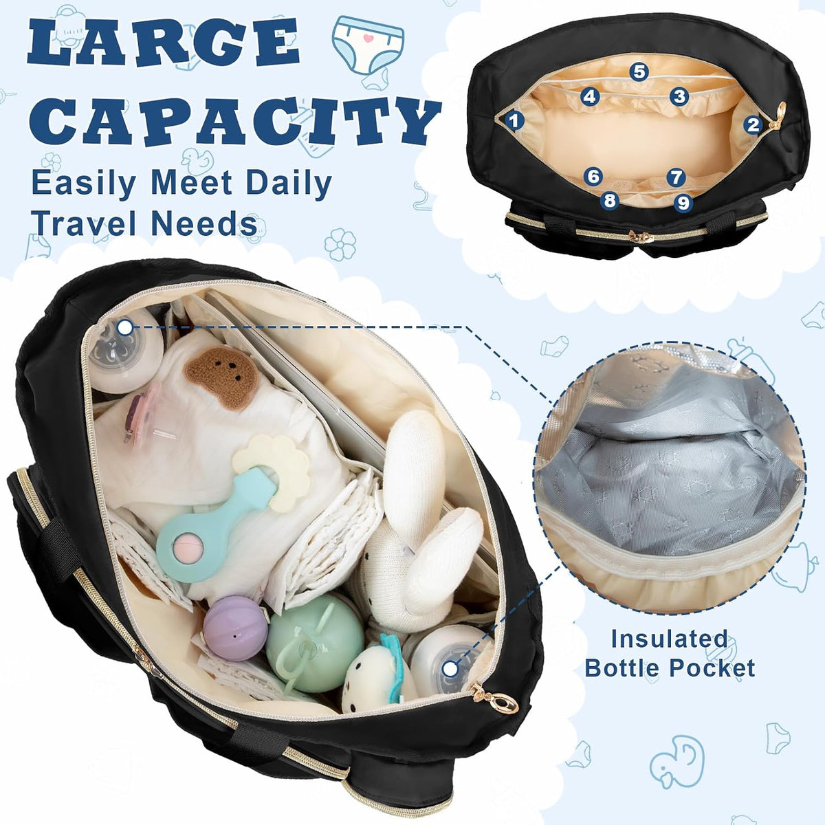 Diaper Bag Tote, Large Travel Hospital Bag for Labor Delivery