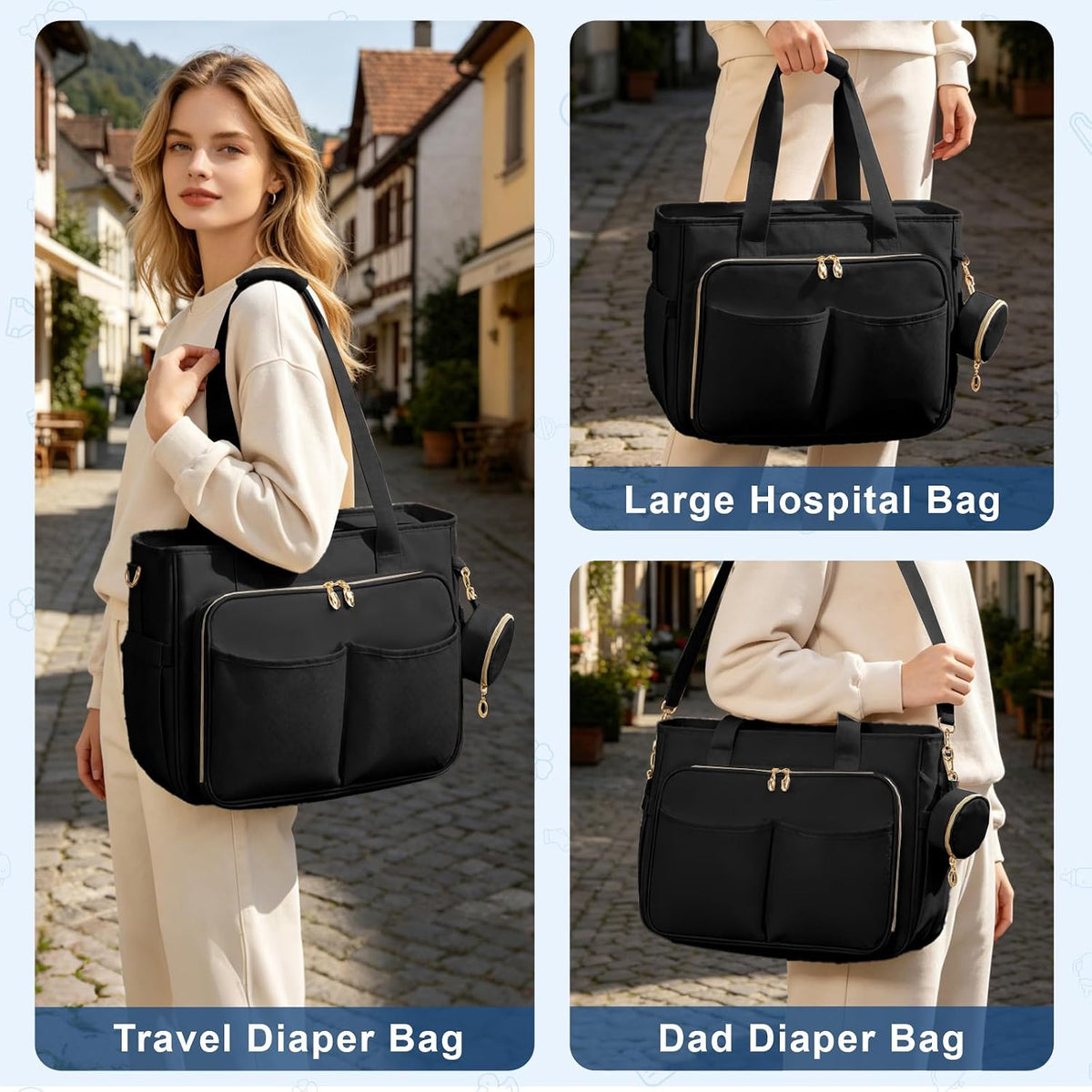 Diaper Bag Tote, Large Travel Hospital Bag for Labor Delivery