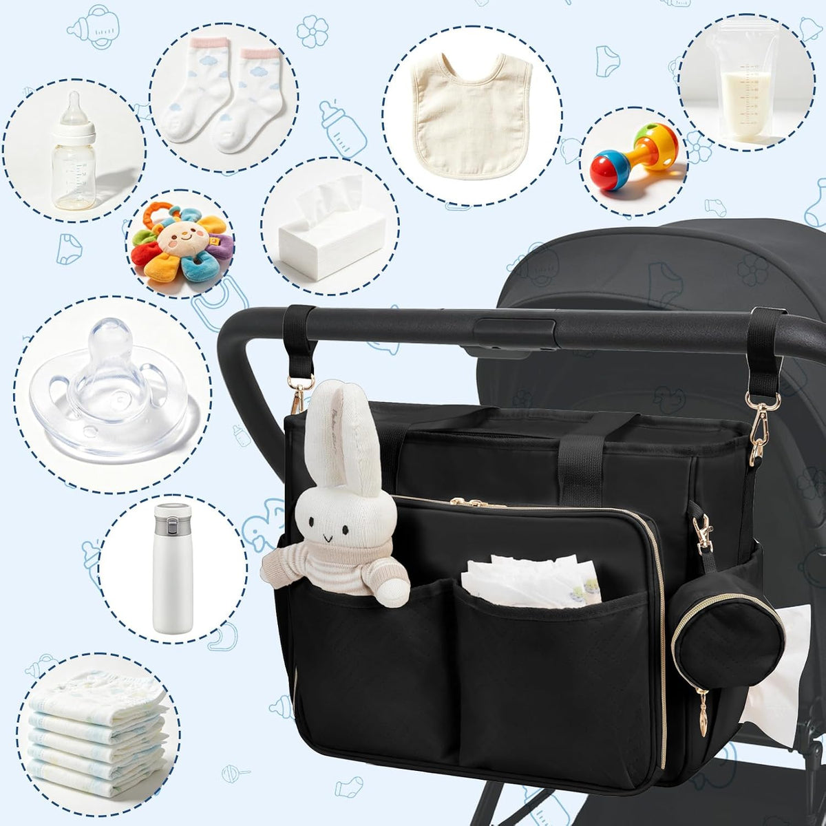 Diaper Bag Tote, Large Travel Hospital Bag for Labor Delivery