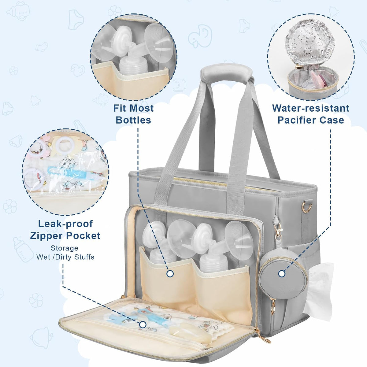 Diaper Bag Tote, Large Travel Hospital Bag for Labor Delivery