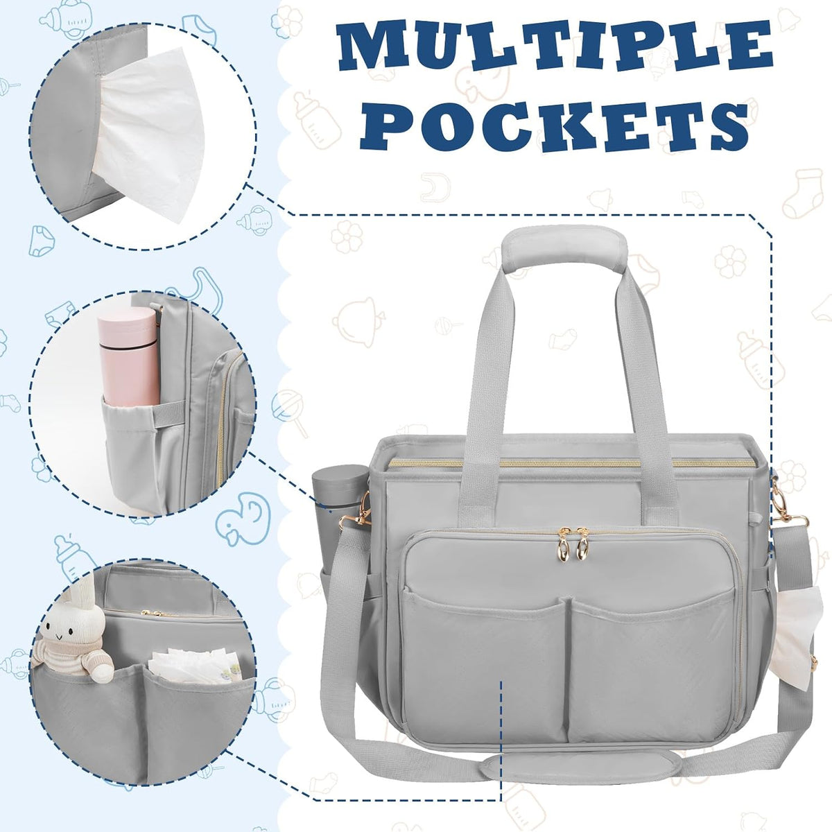 Diaper Bag Tote, Large Travel Hospital Bag for Labor Delivery