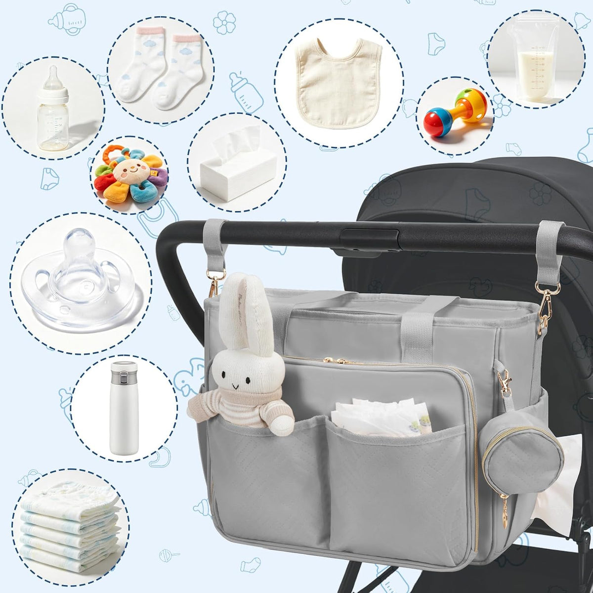 Diaper Bag Tote, Large Travel Hospital Bag for Labor Delivery
