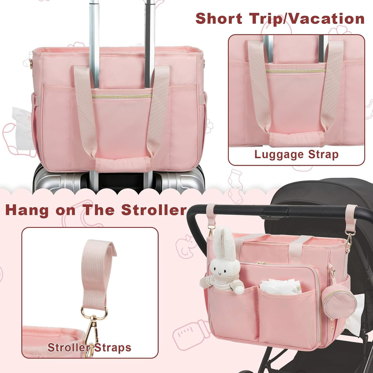Diaper Bag Tote, Large Travel Hospital Bag for Labor Delivery
