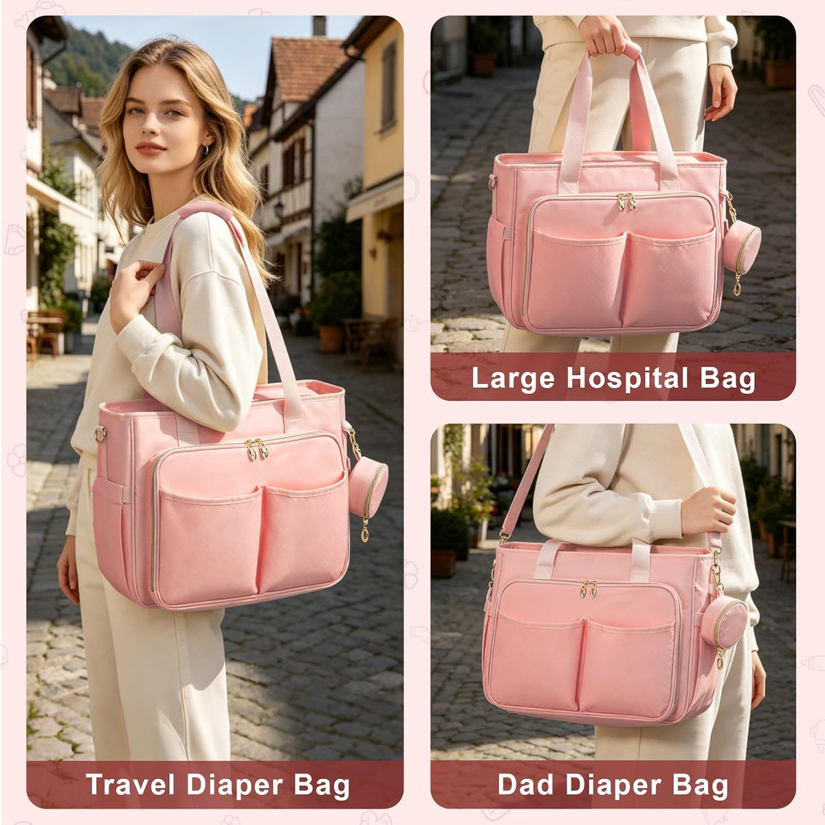 Diaper Bag Tote, Large Travel Hospital Bag for Labor Delivery