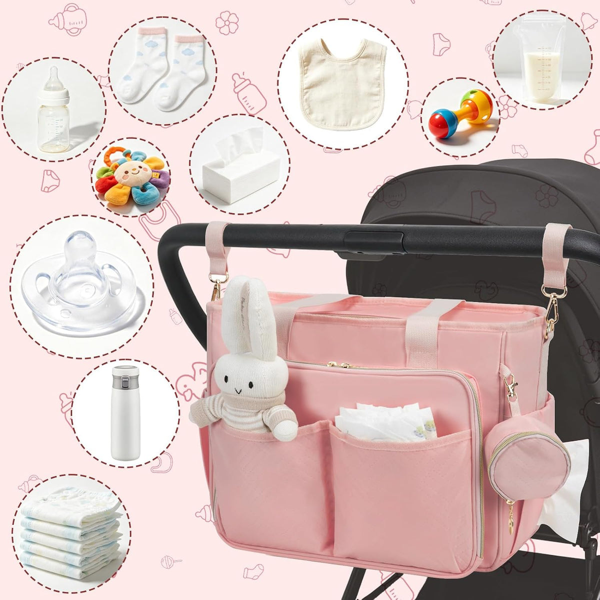 Diaper Bag Tote, Large Travel Hospital Bag for Labor Delivery