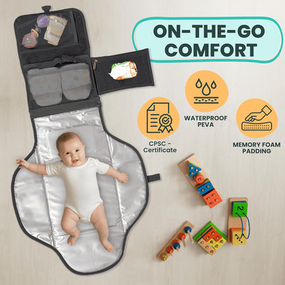 Portable Changing Pad for Baby, Travel Diaper Changing Pad for Newborn, Large Waterproof Baby Changing Mat, Foldable & Detachable Diaper Changing Station with Baby Wipes Pockets, Baby Stuff