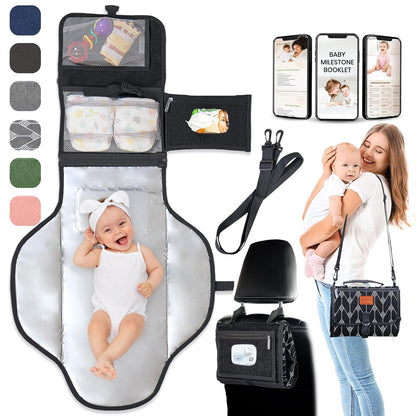 Portable Changing Pad for Baby, Travel Diaper Changing Pad for Newborn, Large Waterproof Baby Changing Mat, Foldable & Detachable Diaper Changing Station with Baby Wipes Pockets, Baby Stuff