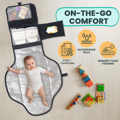 Portable Changing Pad for Baby, Travel Diaper Changing Pad for Newborn, Large Waterproof Baby Changing Mat, Foldable & Detachable Diaper Changing Station with Baby Wipes Pockets, Baby Stuff