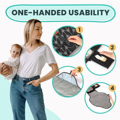 Portable Changing Pad for Baby, Travel Diaper Changing Pad for Newborn, Large Waterproof Baby Changing Mat, Foldable & Detachable Diaper Changing Station with Baby Wipes Pockets, Baby Stuff