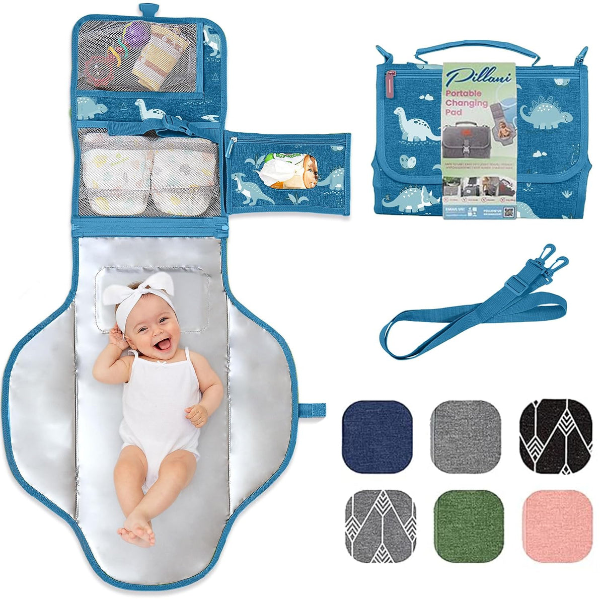 Portable Changing Pad for Baby, Travel Diaper Changing Pad for Newborn, Large Waterproof Baby Changing Mat, Foldable & Detachable Diaper Changing Station with Baby Wipes Pockets, Baby Stuff