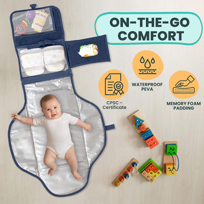Portable Changing Pad for Baby, Travel Diaper Changing Pad for Newborn, Large Waterproof Baby Changing Mat, Foldable & Detachable Diaper Changing Station with Baby Wipes Pockets, Baby Stuff