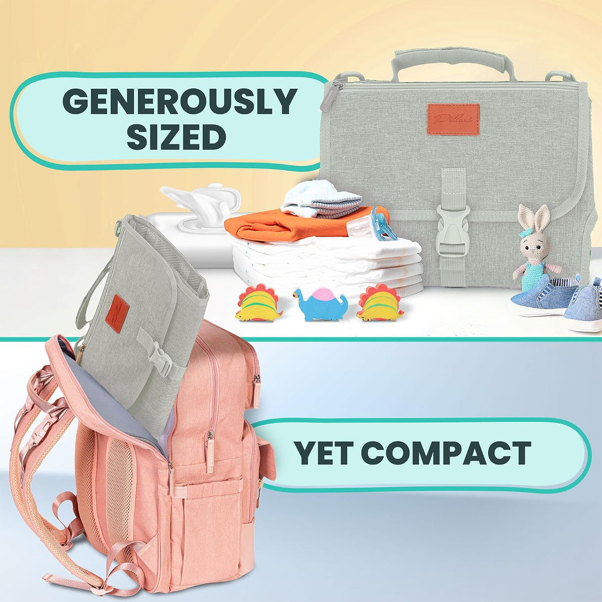 Portable Changing Pad for Baby, Travel Diaper Changing Pad for Newborn, Large Waterproof Baby Changing Mat, Foldable & Detachable Diaper Changing Station with Baby Wipes Pockets, Baby Stuff