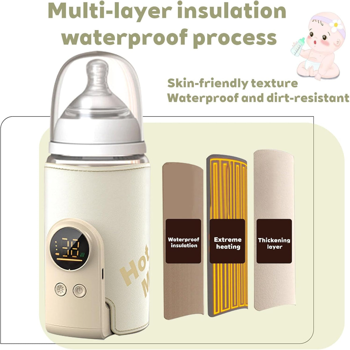 Portable Bottle Warmer for Travel, Comfortable Bottle Warmer on the go, Rapid Warming,Long-Lasting Warming up to 6-10H