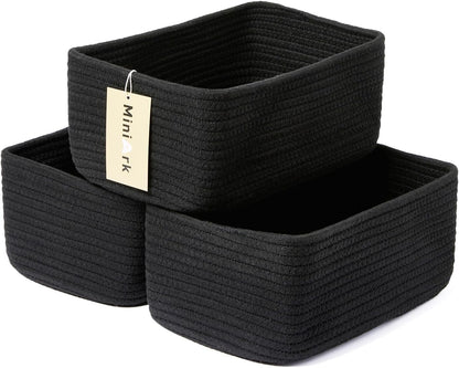 MiniArk Small Storage Baskets for Organizing | Closet Organizer Bins | Shelf Toy Basket | Woven Rope Baskets | Cube Decorative Box | Shallow Basket | 11.5x7.5x4.7” | 3 Packs Light Pink