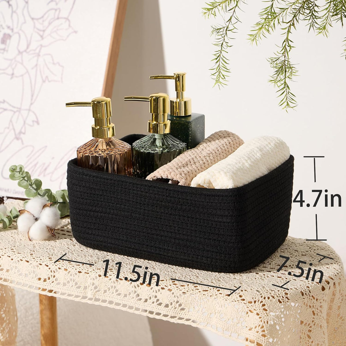 MiniArk Small Storage Baskets for Organizing | Closet Organizer Bins | Shelf Toy Basket | Woven Rope Baskets | Cube Decorative Box | Shallow Basket | 11.5x7.5x4.7” | 3 Packs Light Pink