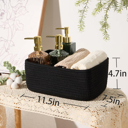 MiniArk Small Storage Baskets for Organizing | Closet Organizer Bins | Shelf Toy Basket | Woven Rope Baskets | Cube Decorative Box | Shallow Basket | 11.5x7.5x4.7” | 3 Packs Light Pink