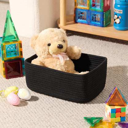 MiniArk Small Storage Baskets for Organizing | Closet Organizer Bins | Shelf Toy Basket | Woven Rope Baskets | Cube Decorative Box | Shallow Basket | 11.5x7.5x4.7” | 3 Packs Light Pink