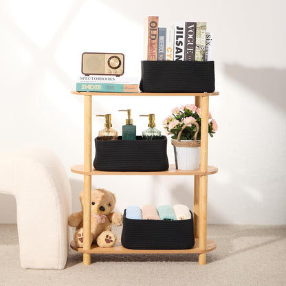 MiniArk Small Storage Baskets for Organizing | Closet Organizer Bins | Shelf Toy Basket | Woven Rope Baskets | Cube Decorative Box | Shallow Basket | 11.5x7.5x4.7” | 3 Packs Light Pink