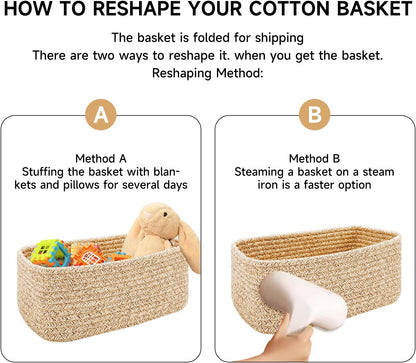 MiniArk Small Storage Baskets for Organizing | Closet Organizer Bins | Shelf Toy Basket | Woven Rope Baskets | Cube Decorative Box | Shallow Basket | 11.5x7.5x4.7” | 3 Packs Light Pink