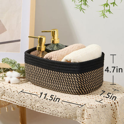 MiniArk Small Storage Baskets for Organizing | Closet Organizer Bins | Shelf Toy Basket | Woven Rope Baskets | Cube Decorative Box | Shallow Basket | 11.5x7.5x4.7” | 3 Packs Light Pink