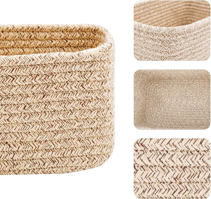 MiniArk Small Storage Baskets for Organizing | Closet Organizer Bins | Shelf Toy Basket | Woven Rope Baskets | Cube Decorative Box | Shallow Basket | 11.5x7.5x4.7” | 3 Packs Light Pink