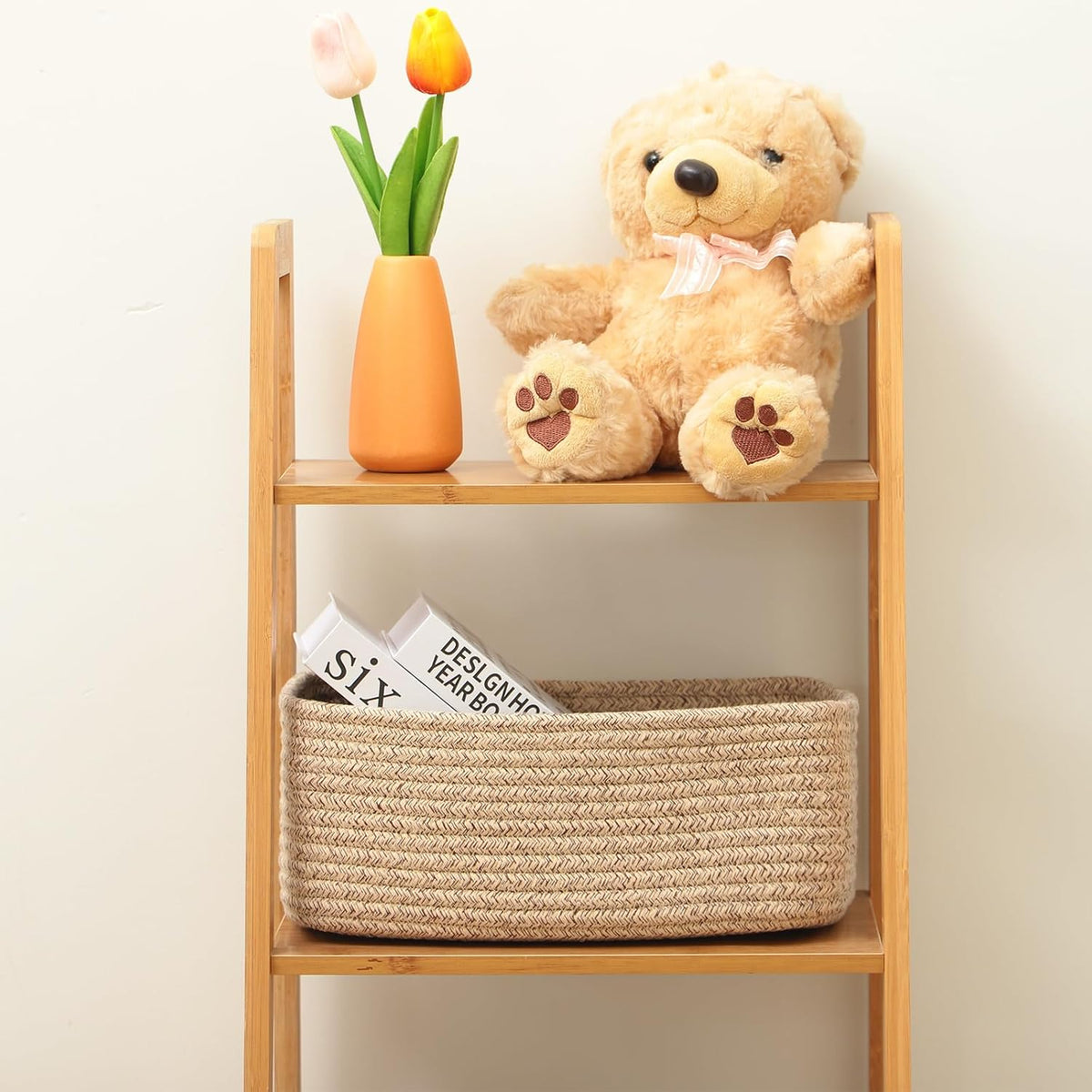 MiniArk Small Storage Baskets for Organizing | Closet Organizer Bins | Shelf Toy Basket | Woven Rope Baskets | Cube Decorative Box | Shallow Basket | 11.5x7.5x4.7” | 3 Packs Light Pink