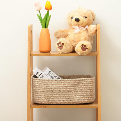 MiniArk Small Storage Baskets for Organizing | Closet Organizer Bins | Shelf Toy Basket | Woven Rope Baskets | Cube Decorative Box | Shallow Basket | 11.5x7.5x4.7” | 3 Packs Light Pink