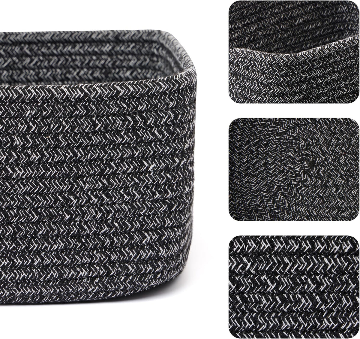 MiniArk Small Storage Baskets for Organizing | Closet Organizer Bins | Shelf Toy Basket | Woven Rope Baskets | Cube Decorative Box | Shallow Basket | 11.5x7.5x4.7” | 3 Packs Light Pink