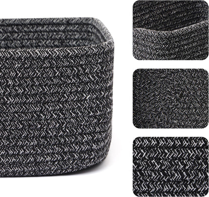 MiniArk Small Storage Baskets for Organizing | Closet Organizer Bins | Shelf Toy Basket | Woven Rope Baskets | Cube Decorative Box | Shallow Basket | 11.5x7.5x4.7” | 3 Packs Light Pink