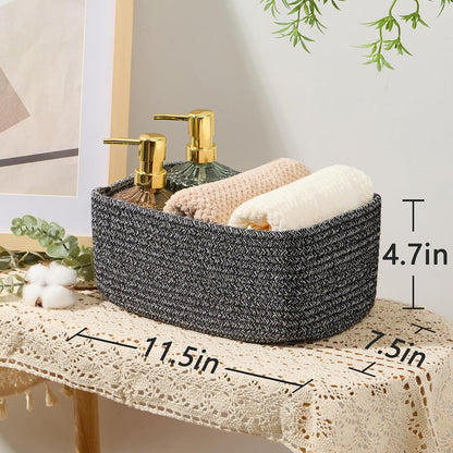 MiniArk Small Storage Baskets for Organizing | Closet Organizer Bins | Shelf Toy Basket | Woven Rope Baskets | Cube Decorative Box | Shallow Basket | 11.5x7.5x4.7” | 3 Packs Light Pink