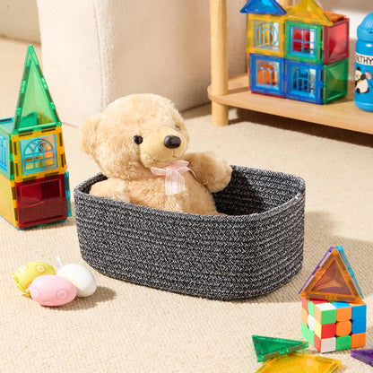 MiniArk Small Storage Baskets for Organizing | Closet Organizer Bins | Shelf Toy Basket | Woven Rope Baskets | Cube Decorative Box | Shallow Basket | 11.5x7.5x4.7” | 3 Packs Light Pink