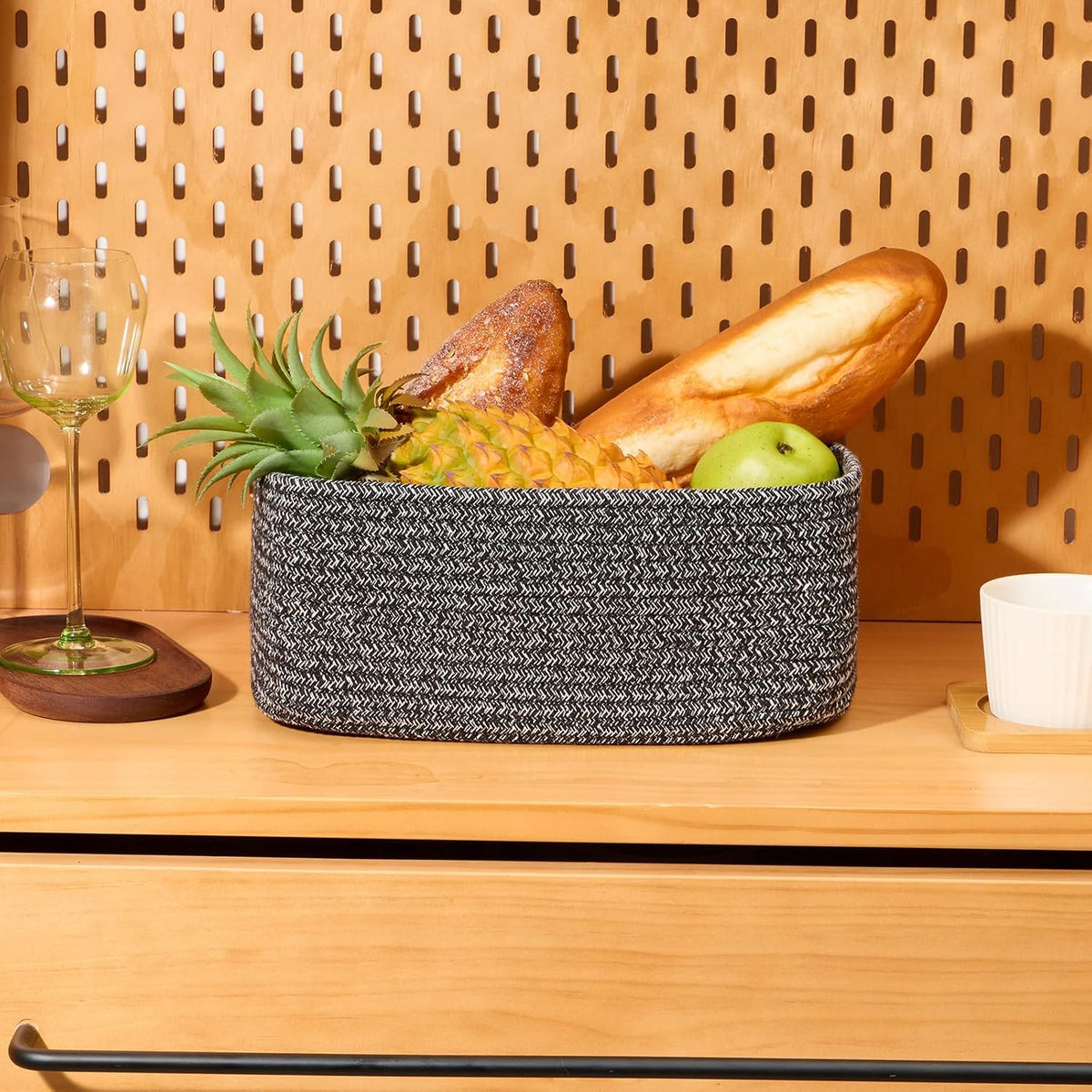 MiniArk Small Storage Baskets for Organizing | Closet Organizer Bins | Shelf Toy Basket | Woven Rope Baskets | Cube Decorative Box | Shallow Basket | 11.5x7.5x4.7” | 3 Packs Light Pink