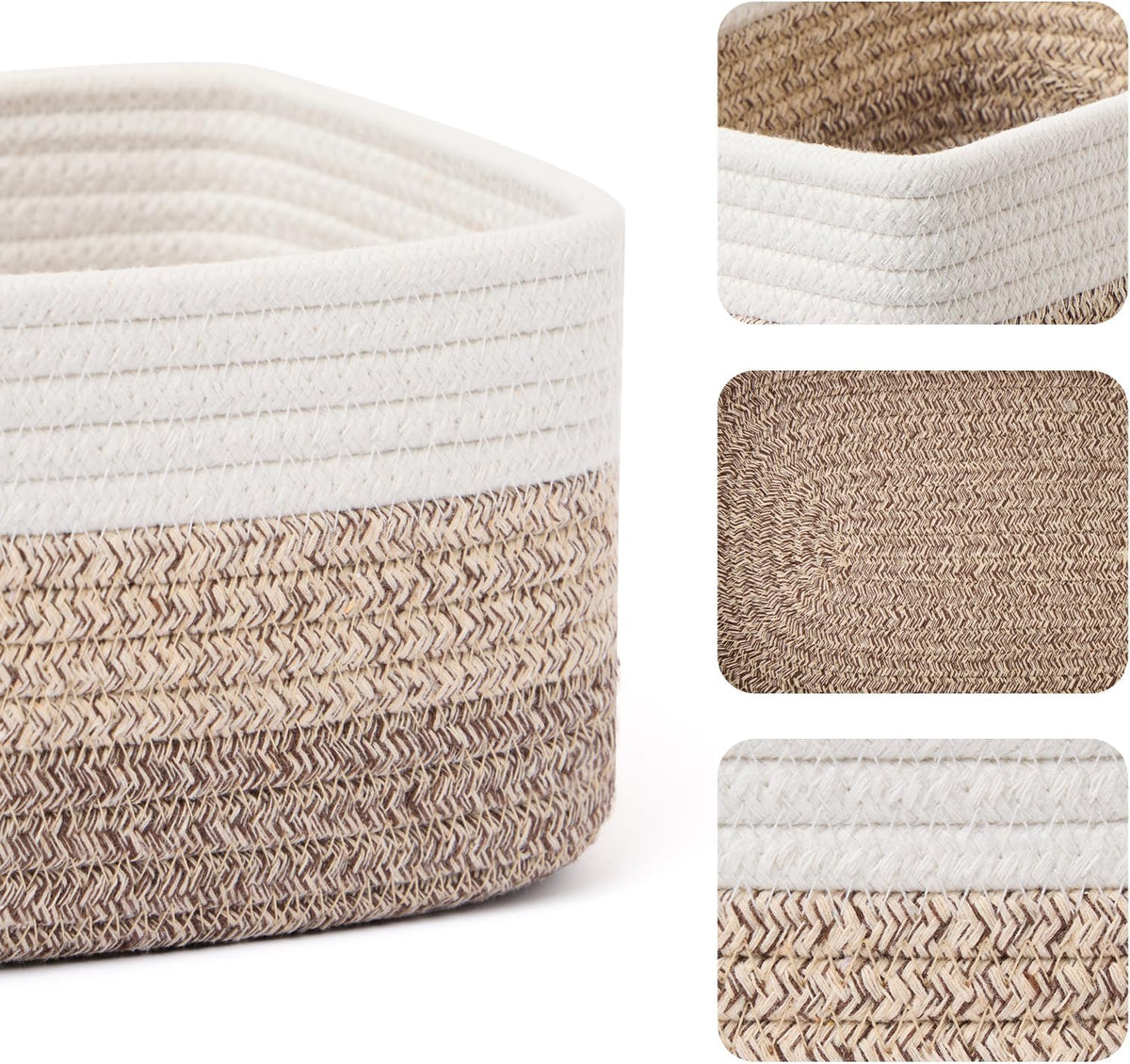 MiniArk Small Storage Baskets for Organizing | Closet Organizer Bins | Shelf Toy Basket | Woven Rope Baskets | Cube Decorative Box | Shallow Basket | 11.5x7.5x4.7” | 3 Packs Light Pink