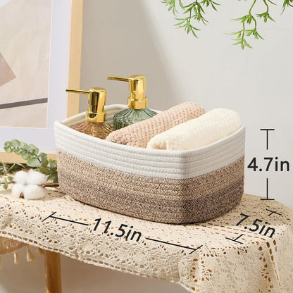 MiniArk Small Storage Baskets for Organizing | Closet Organizer Bins | Shelf Toy Basket | Woven Rope Baskets | Cube Decorative Box | Shallow Basket | 11.5x7.5x4.7” | 3 Packs Light Pink