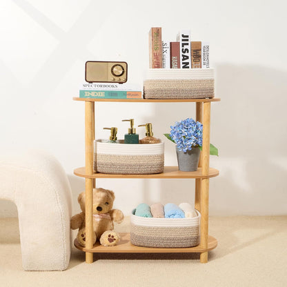 MiniArk Small Storage Baskets for Organizing | Closet Organizer Bins | Shelf Toy Basket | Woven Rope Baskets | Cube Decorative Box | Shallow Basket | 11.5x7.5x4.7” | 3 Packs Light Pink