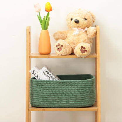 MiniArk Small Storage Baskets for Organizing | Closet Organizer Bins | Shelf Toy Basket | Woven Rope Baskets | Cube Decorative Box | Shallow Basket | 11.5x7.5x4.7” | 3 Packs Light Pink
