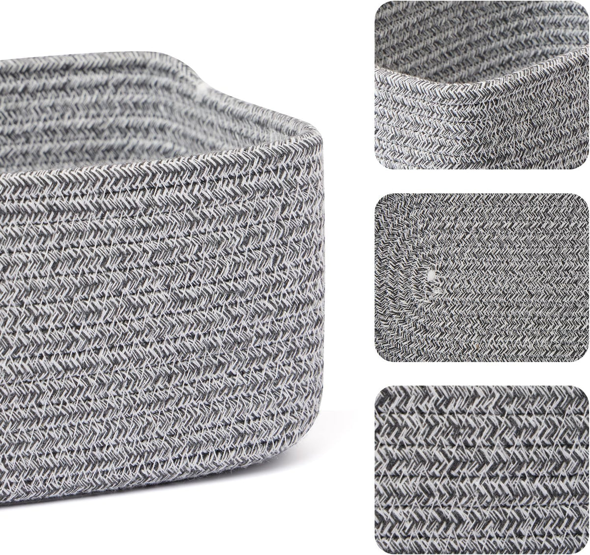 MiniArk Small Storage Baskets for Organizing | Closet Organizer Bins | Shelf Toy Basket | Woven Rope Baskets | Cube Decorative Box | Shallow Basket | 11.5x7.5x4.7” | 3 Packs Light Pink