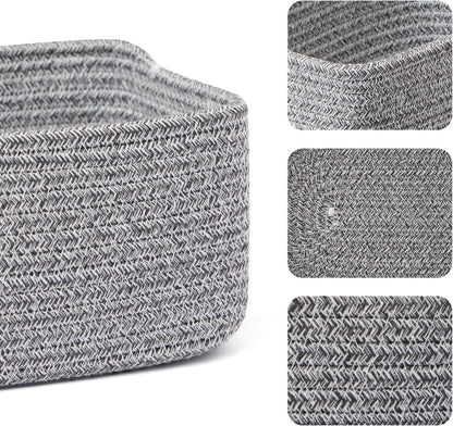 MiniArk Small Storage Baskets for Organizing | Closet Organizer Bins | Shelf Toy Basket | Woven Rope Baskets | Cube Decorative Box | Shallow Basket | 11.5x7.5x4.7” | 3 Packs Light Pink